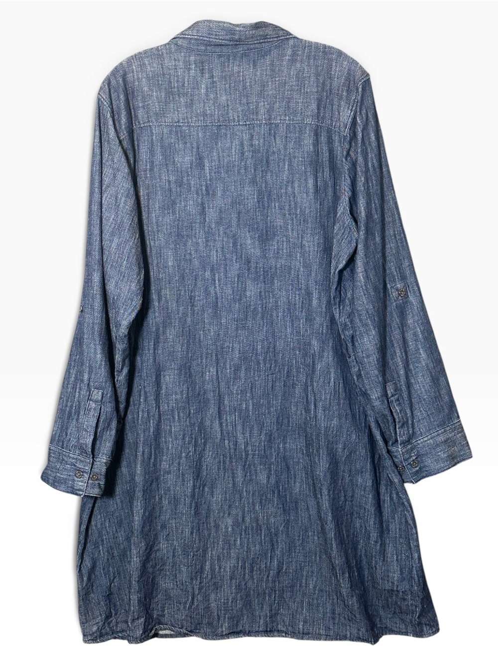 Simply Emma 2X Chambray Shirt Dress Blue Button Front Cotton Roll Tab Sleeve - Picture 3 of 7
